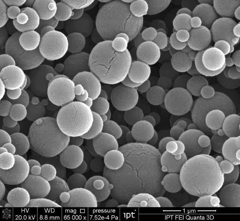 Micrografia obtida no microscópio eletrônico de varredura em amostra com vitamina do complexo B