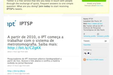 Página do IPT no Twitter. É possível acompanhar as notícias e novidades do Instituto por aqui