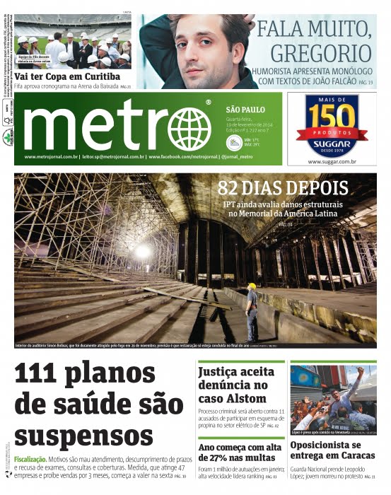 Capa da edição São Paulo do Jornal Metro, em 19 de fevereiro