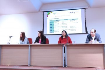 Evento contou com a presença (da esquerda para direita) de Flavia, Enilce M. Oetterer (diretora administrativa da ABC), Mari e Marim