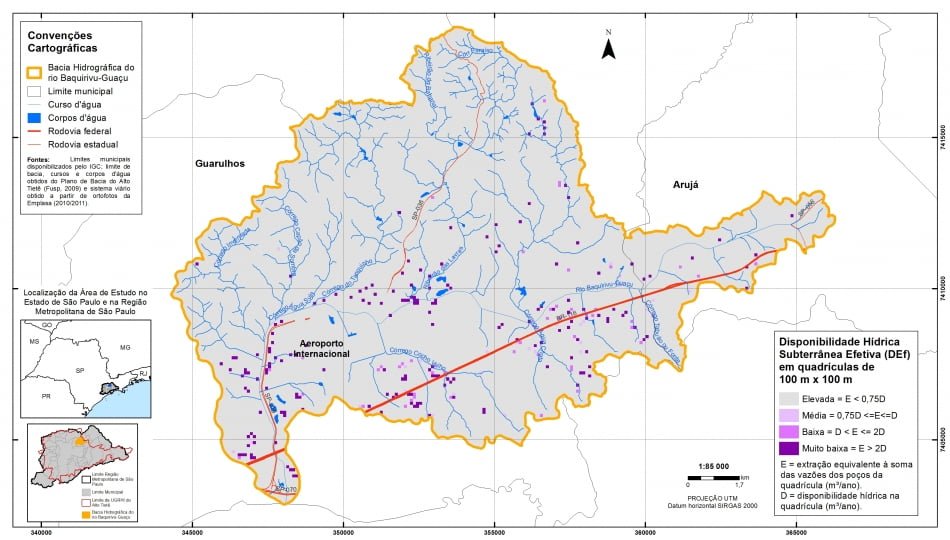 Disponibilidade hidrica subterrânea efetiva na área da bacia do Rio Baquirivu-Guaçu