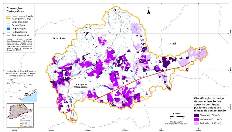 Mapa do perigo de contaminação de águas subterrâneas por fontes potenciais difusas...