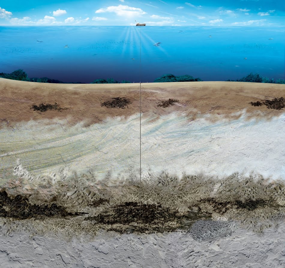 Cimento, petróleo e gás 1 Ilustração das camadas do pré-sal (Crédito: Petrobras)