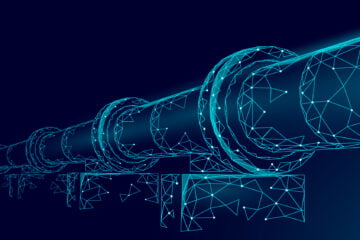 Representação digital de um pipeline com linhas digitais azuis